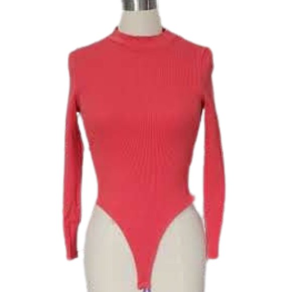 BRASS PLUM CORAL RIB KNIT BODYSUIT SIZE L - Picture 1 of 2